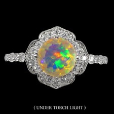 925 Sterlingsilber Ring Rund Feuer Opal 7mm Simulierte Cz Edelstein Schmuck 7