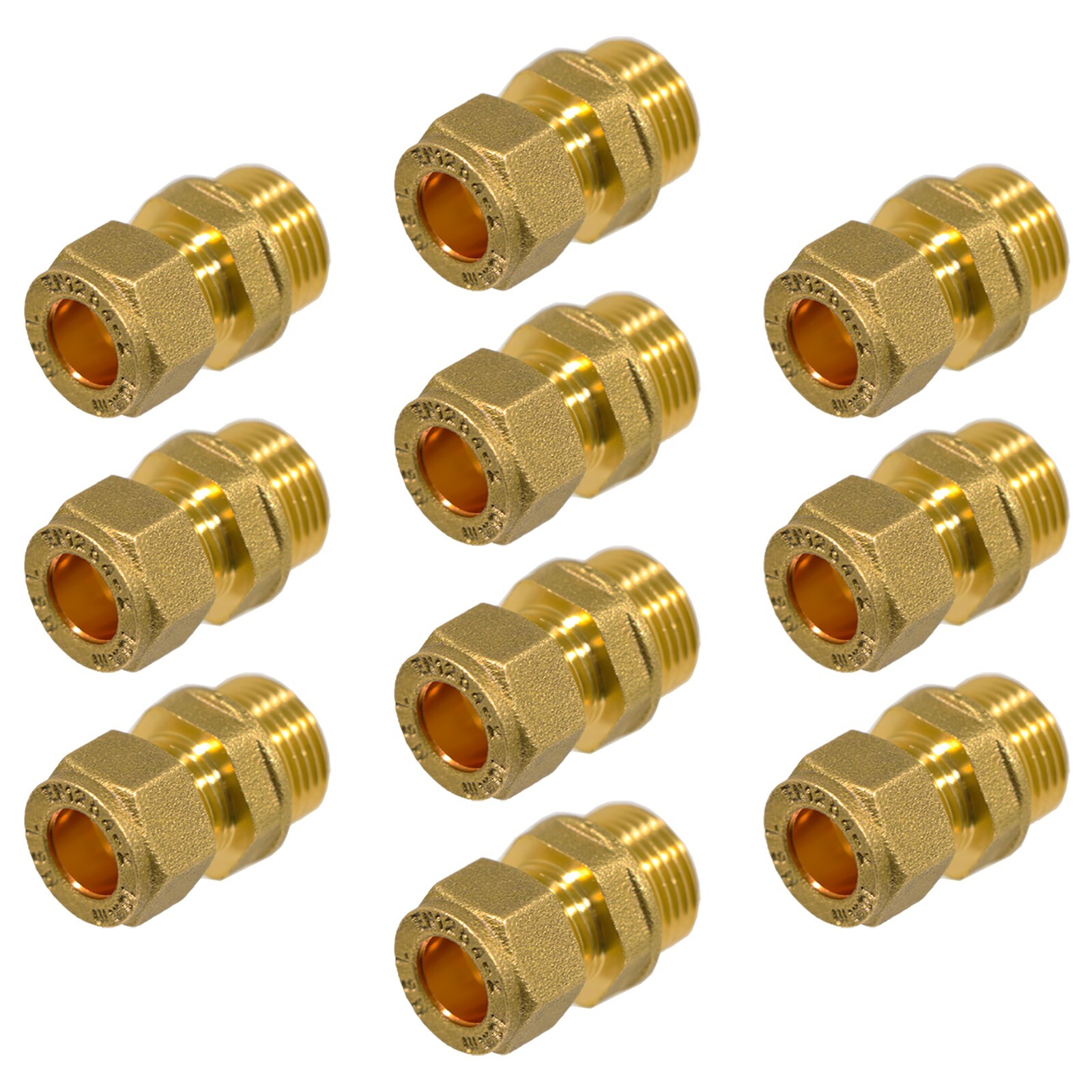Compression Connector 10mm 3/8"" BSP Male Straight Brass Pipe Coupler x 10 Pack