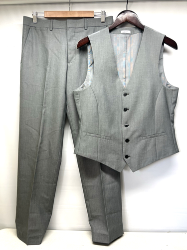 JF J.FERRAR SLIM FIT MEN'S 3 PC SUIT GRAY 40 R/ PANTS 32x30 JACKET VEST PANTS - Picture 4 of 19