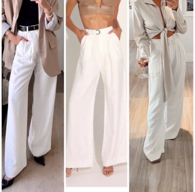 Nonchalant Label Fabi Pleated-Front Wide Leg Pants In White Size M