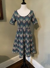 Anthropologie HD In Paris Dress Blue Pixel Printed A Line Short Sleeve Size S