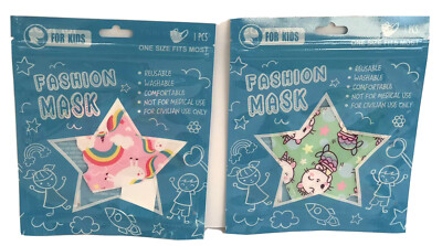 2 Girls Unicorn Face Masks Kids Toddler Reusable Washable Breathable Protection