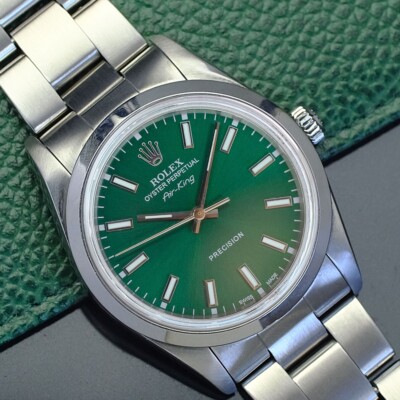 ROLEX MENS AIR-KING STEEL WATCH 34M GREEN DIAL SMOOTH BEZEL ROLEX MENS AIR-KING STEEL WATCH 34M GREEN DIAL SMOOTH BEZEL
