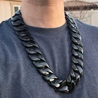 Men's Huge Black Chain Cuban Link Stainless Steel Necklace 30MM Thick 24"-28"