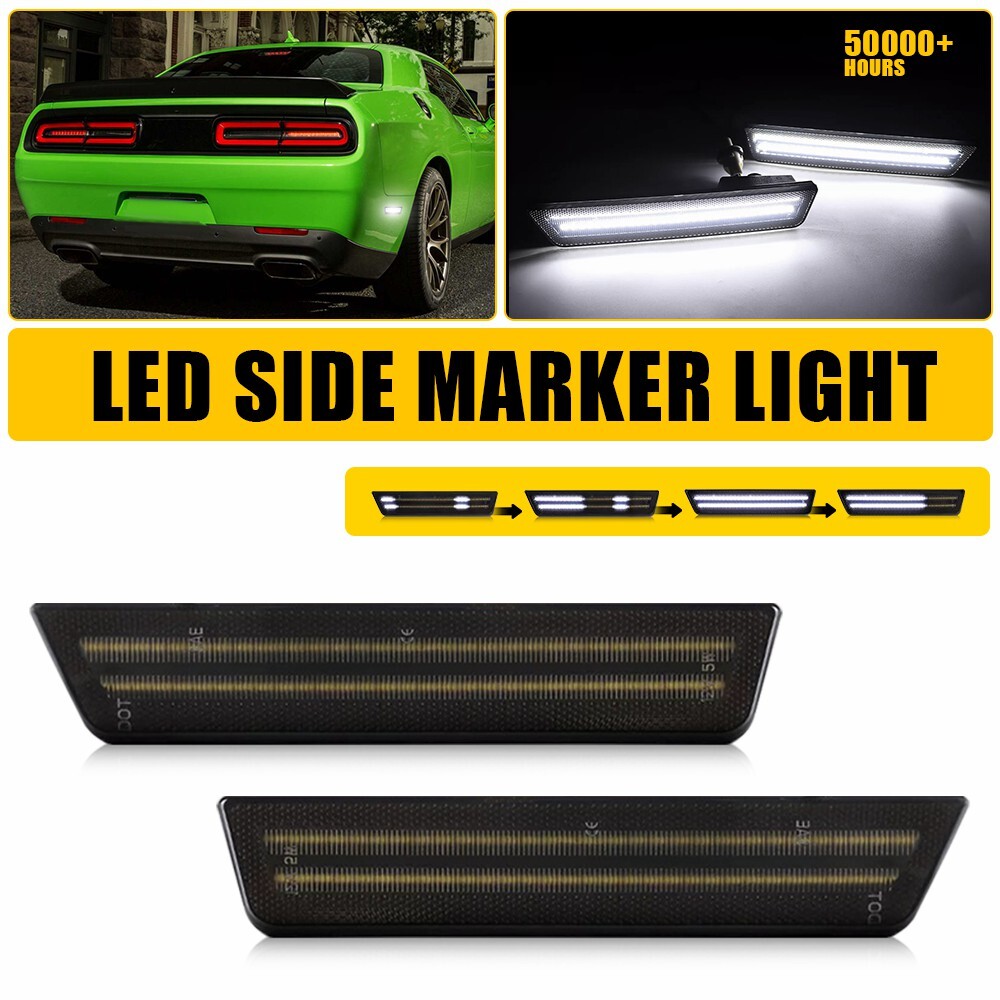 Smoke Lens LED Fender Side White Marker Light for Dodge Challenger 2008-2014