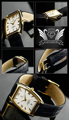 Klassische Designeruhr CAVADINI La Richie Saphirglas flach 7mm vergoldet CV-1504