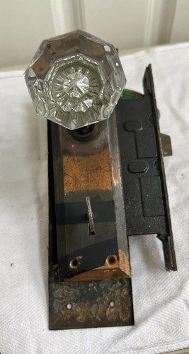 Antikes Corbin Riegelschloss & Skelettschlüssel mit Platten, Glasknopf & Metallknopf - Bild 10 von 20