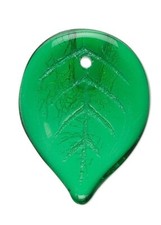 Bead, 20 Czech Pressed Glass Emerald Green 18.5x14mm Top Drilled Leaf Beads