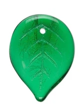 Bead, 20 Czech Pressed Glass Emerald Green 18.5x14mm Top Drilled Leaf Beads