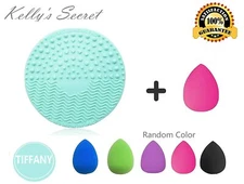 Makeup Brush Cleaning Mat Tool Pad + Cosmetic Makeup Beauty Sponge Blender Gift 