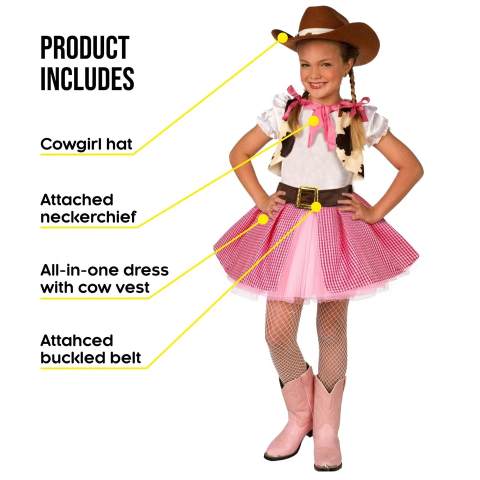 Niñas Vaquera Cutie Disfraz Niños Vaquera Occidental Niña Vaquero Vestido Halloween Foto 4 de 4