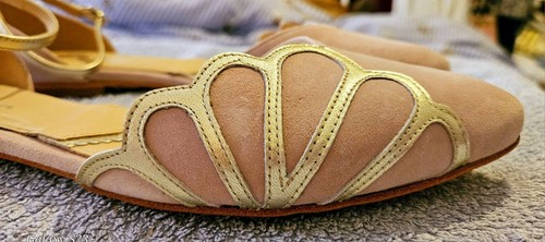 NWT Rachel Simpson Luxury Handcrafted Pink Suede & Gold Leather Flats UK Size 5 - Picture 8 of 23