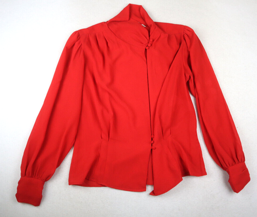 Vintage Damen Top Größe 16 Chaus Rot Hochgeschlossen Langarm Bluse