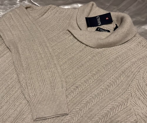 NWT Chaps Mens Size ( L ) Cream Cable Knit Sweater Heavy Cotton Shawl Neck - 第 1/11 張圖片