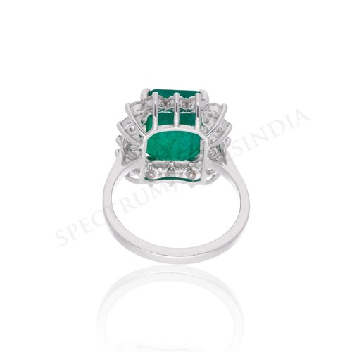 Zambian Emerald SI/H Diamond Halo Engagement Ring 14k Solid White Gold 6.64 Tcw - Picture 3 of 9