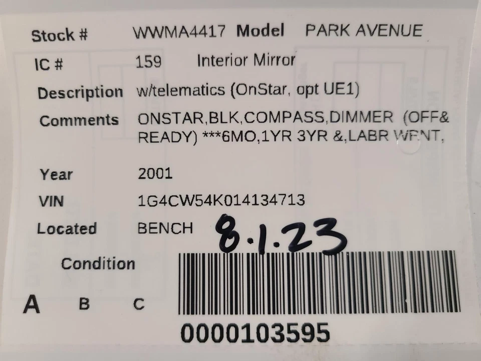 Espejo retrovisor interior delantero central usado se adapta a: Buick Park Avenue 2001 sin automático Foto 4 de 4
