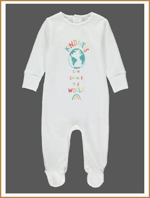 Baby Boys Girls White Kindness Sleepsuit Babygrow 3-12 Months NEW Matalan