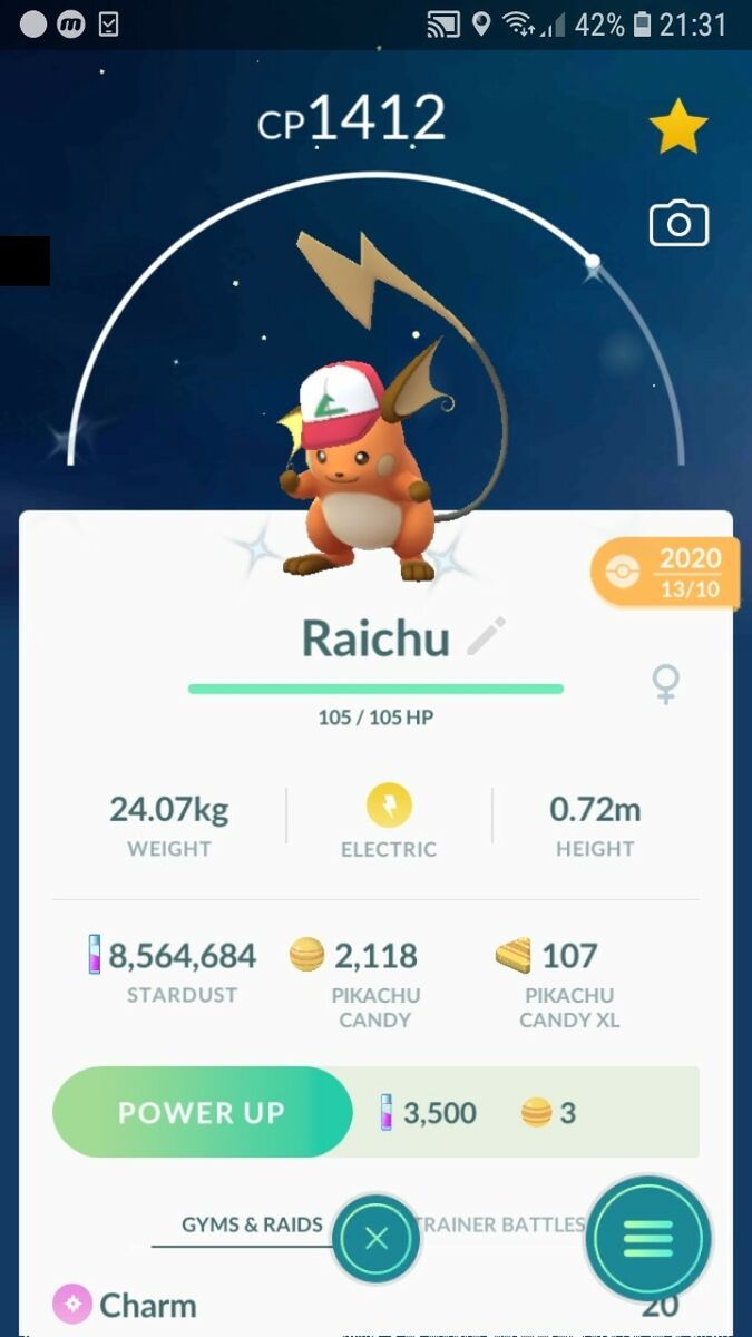 Shiny Raichu (ash hat) 