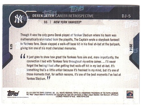 Derek Jeter Career Retrospective 2020 Topps NOW Chrome #5 Card PR:1458 - Picture 2 of 2