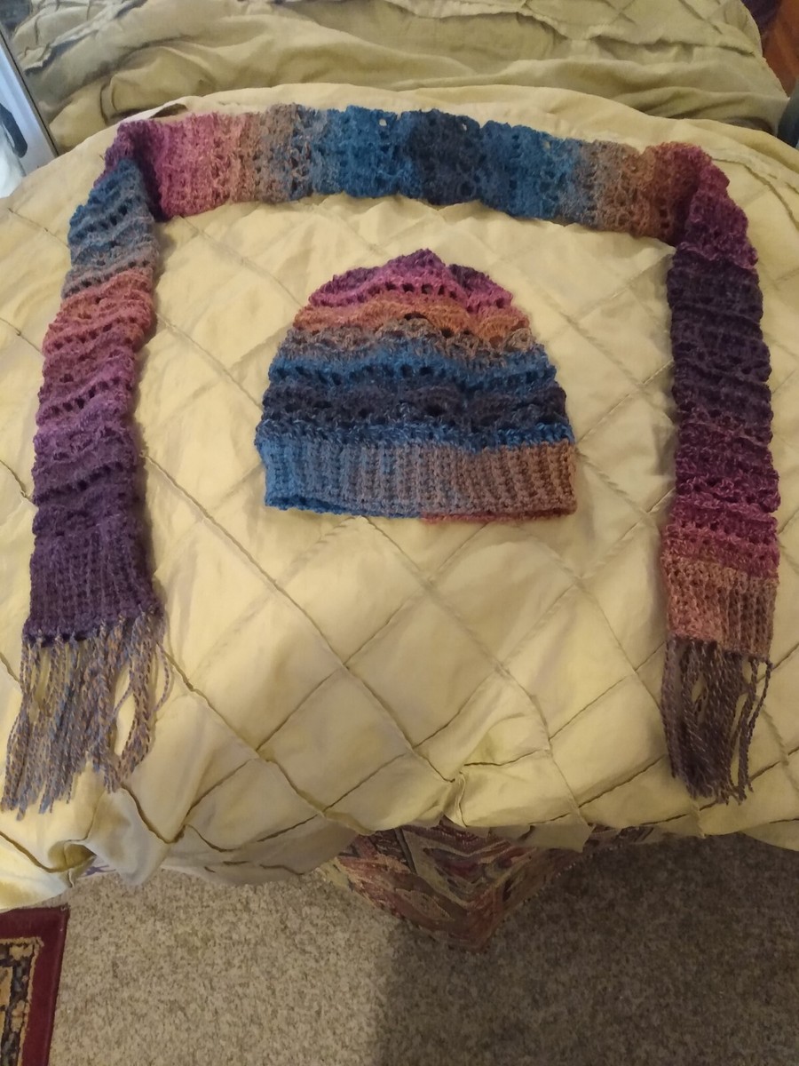 Handmade Crochet Multi Color Wool Hat And Scarf Set Women\'s Size Small Crochet Granny Square Scarf Hat Set,handmade Knit Winter  main image 2