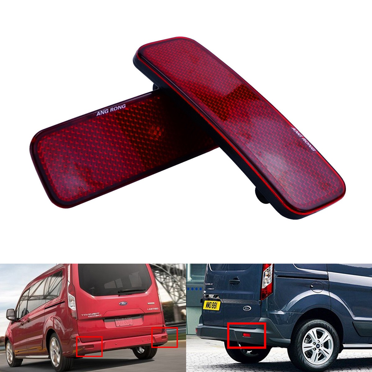 2 Réflecteurs De Pare-Chocs Arrière Rouges Pour Ford Transit Custom/Connect/Tourneo – ABS, Étanche, Réf. 1778456