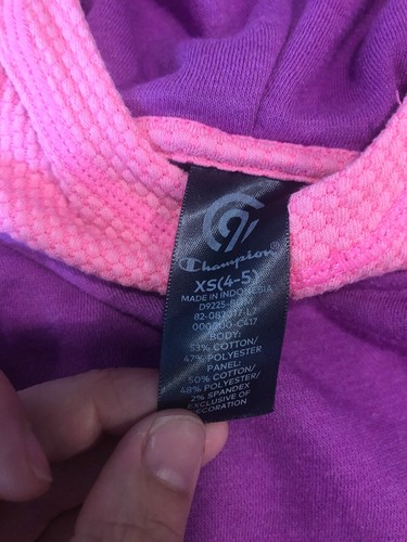 Champion Little Girls Purple/Pink Hooded Sweatshirt Size XS 4/5 - Picture 4 of 6