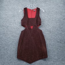 Express Dress Womens 6 Brown Mini Cut-Out Metallic Asymmetric Hem Sleeveless Red