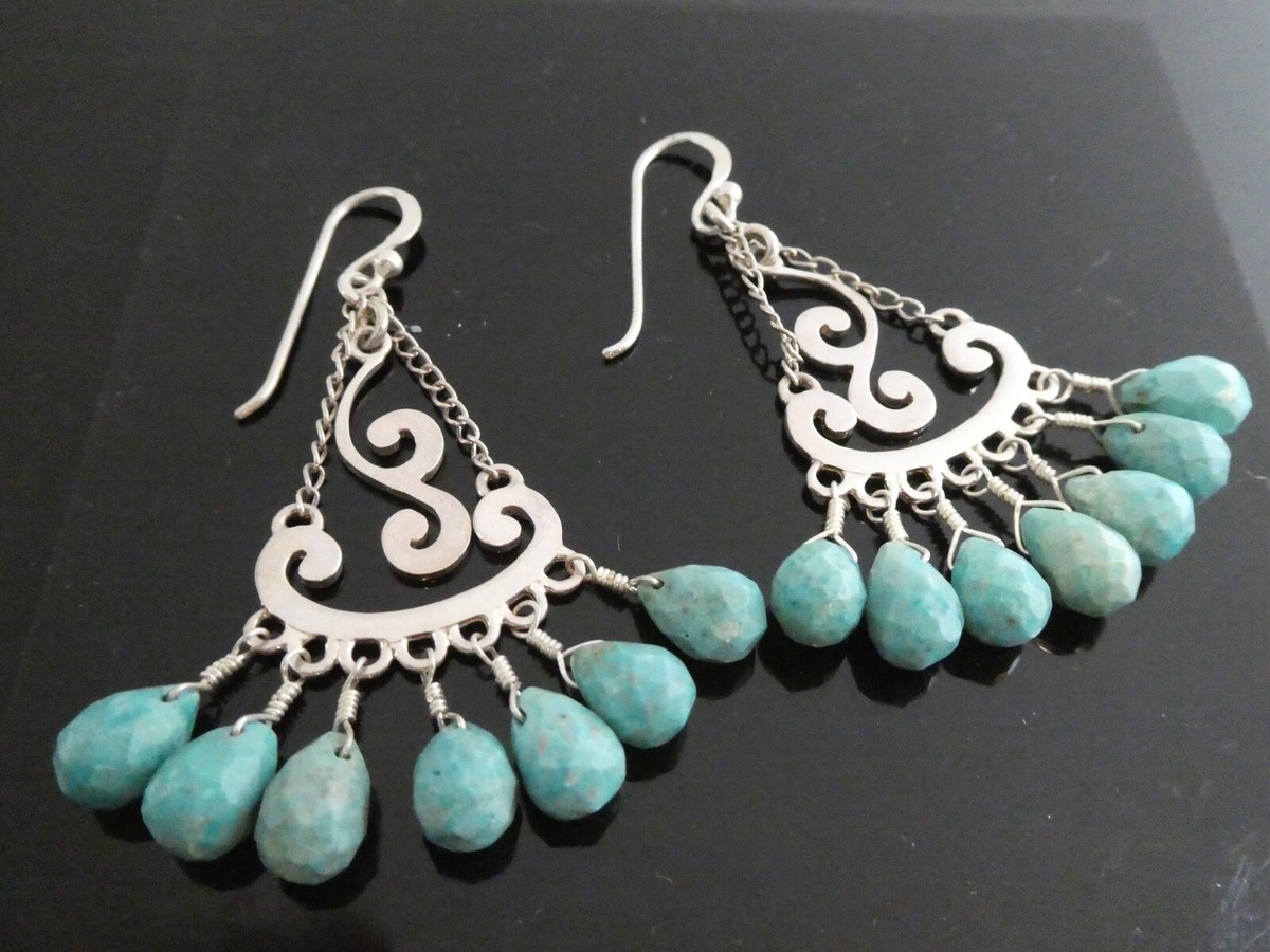 Barse Vintage Sterling 925 Turquoise Chandelier Drop Dangle  display picture 1