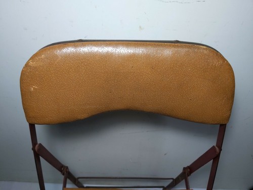 Vintage Mid Century Industrial Red Metal Folding Kids Chair with Vinyl Wood Seat - Picture 3 of 12