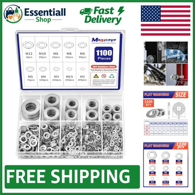 #ad 1100 Pcs Stainless Steel Washer Set – M2 M12 Sizes for Professional Use $12.34