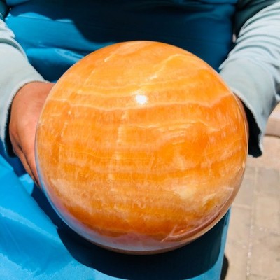 9.41LB Natural Honey Tone Yellow Calcite Sphere Reiki Healing Crystal Ball