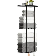 Towel Racks for Bathroom Towel Holder with Shelf & 6 Hooks 3-Tier Vertical Towe