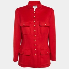 Chanel Vintage Red Cashmere Felt Front Jacket XL