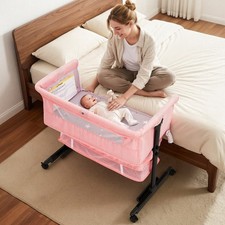 3-in-1 Baby Bassinet Bedside Sleeper 6 Height Levels Wheels Foldable