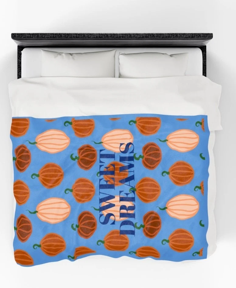 60x80 Light Blue Sweet Dreams Pumpkins Velveteen Blanket - Image 2 of 4