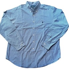 Vintage Polo Ralph Lauren Blue Plaid Poplin Classic Fit Button Down Shirt XXL