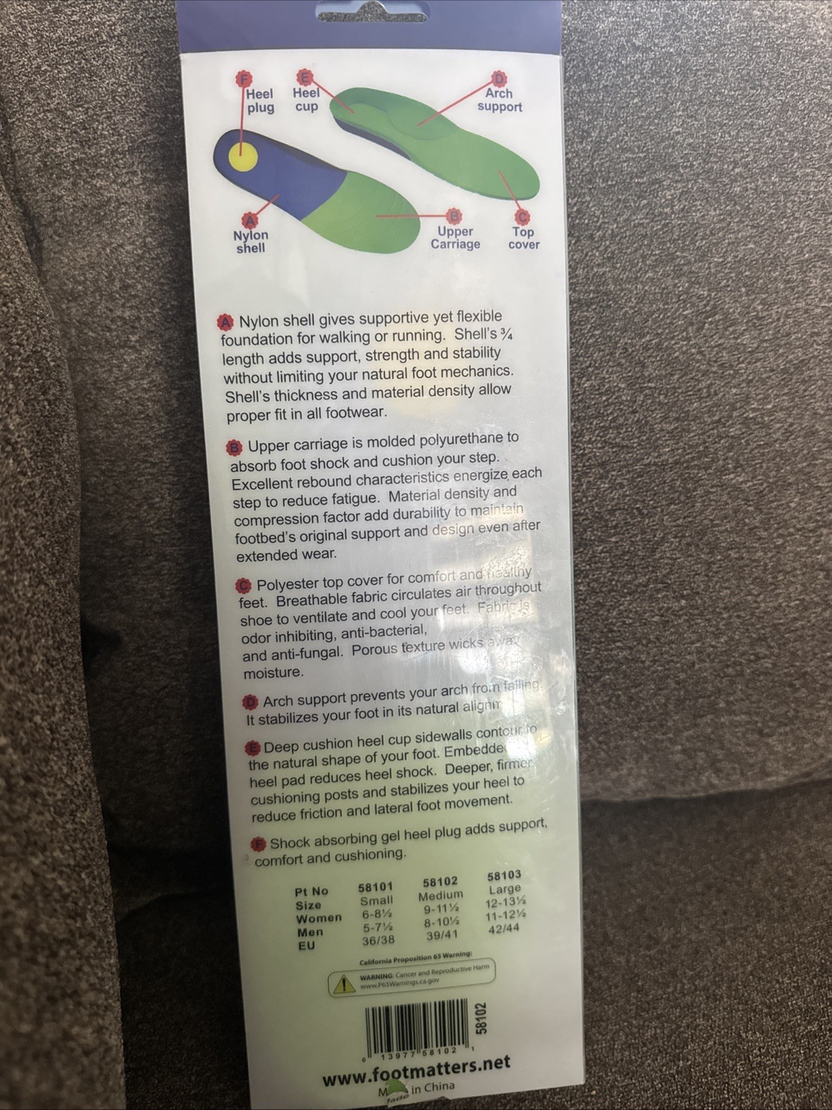 Foot Matters Stabilizer High-Impact Orthotics Insole Men 8-10.5 Women 9-11.5