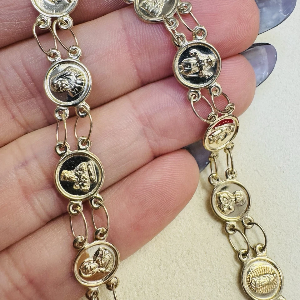 Brazalete medallón santo religioso oro amarillo macizo 10K 7,5" Foto 3 de 4