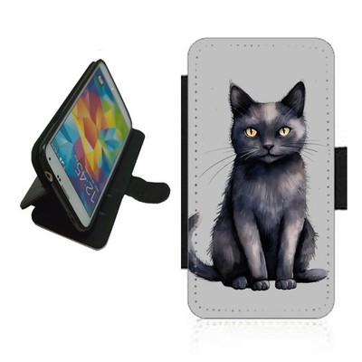 Schwarze Katze Handy Hülle Wallet für iPhone Samsung Google Flip Cover CAT4