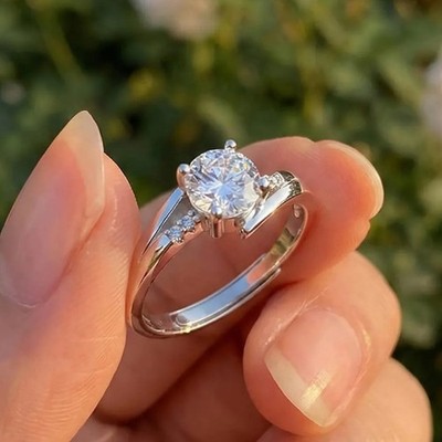 2.10 CTW Round Cut VVS1 Moissanite Bypass Ring In 14K White Gold Plated For Gift