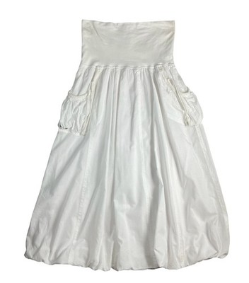 Baba White Fold-Over Waist Lagenlook Midi Bubble Skirt  Size M  Beachy Resort