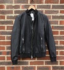 All Saints Mens NIKO Leather Bomber Jacket Medium Spitalfields AllSaints Black