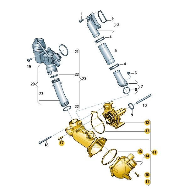 Bentley Continental GT 2013-2018 Water pump with housing P/N 079121010A