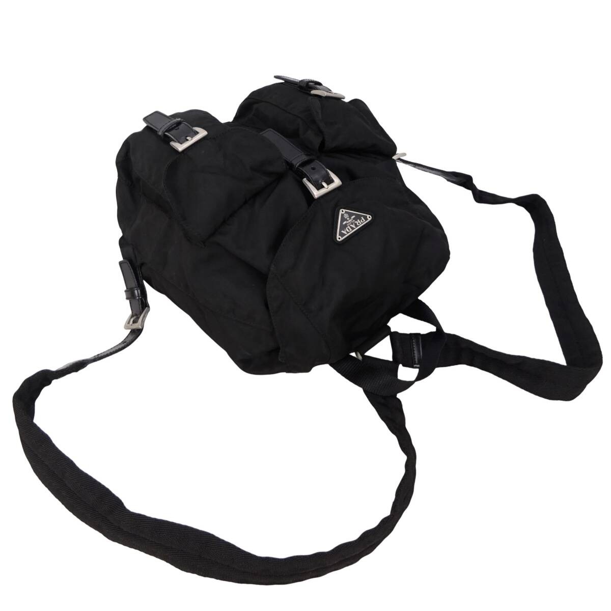 PRADA Small Backpack Triangle Logo Black Nylon Leather Silver Backpack Daypack thumbnail 2