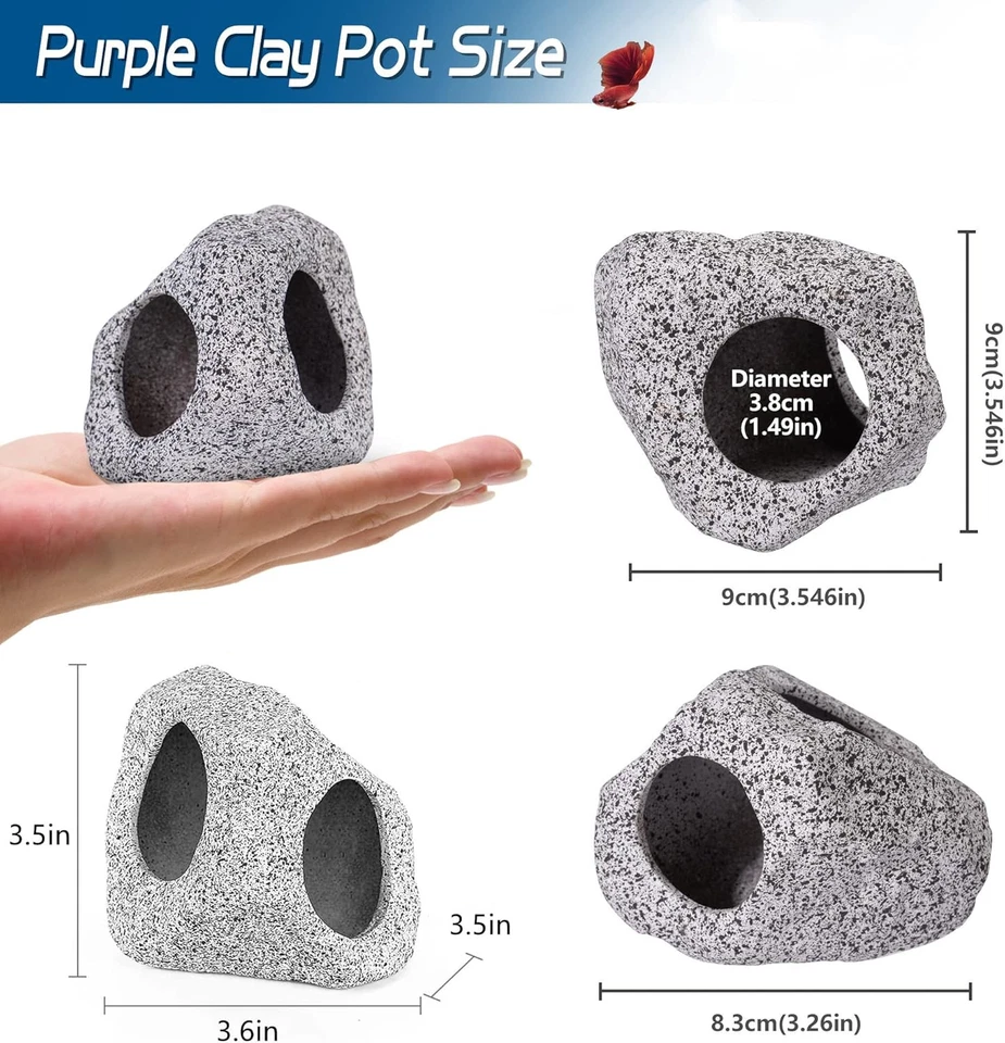 Ceramic Aquarium Cave Hiding Spot For Fish Natural Stone Texture Decor 3.5" - Image 2 of 4