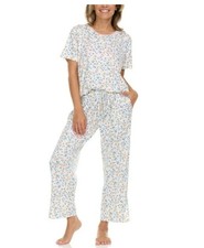Flora Nikrooz Women's 2 Piece Pajama Set Pants W/ Pockets Short Sleeve Top Med