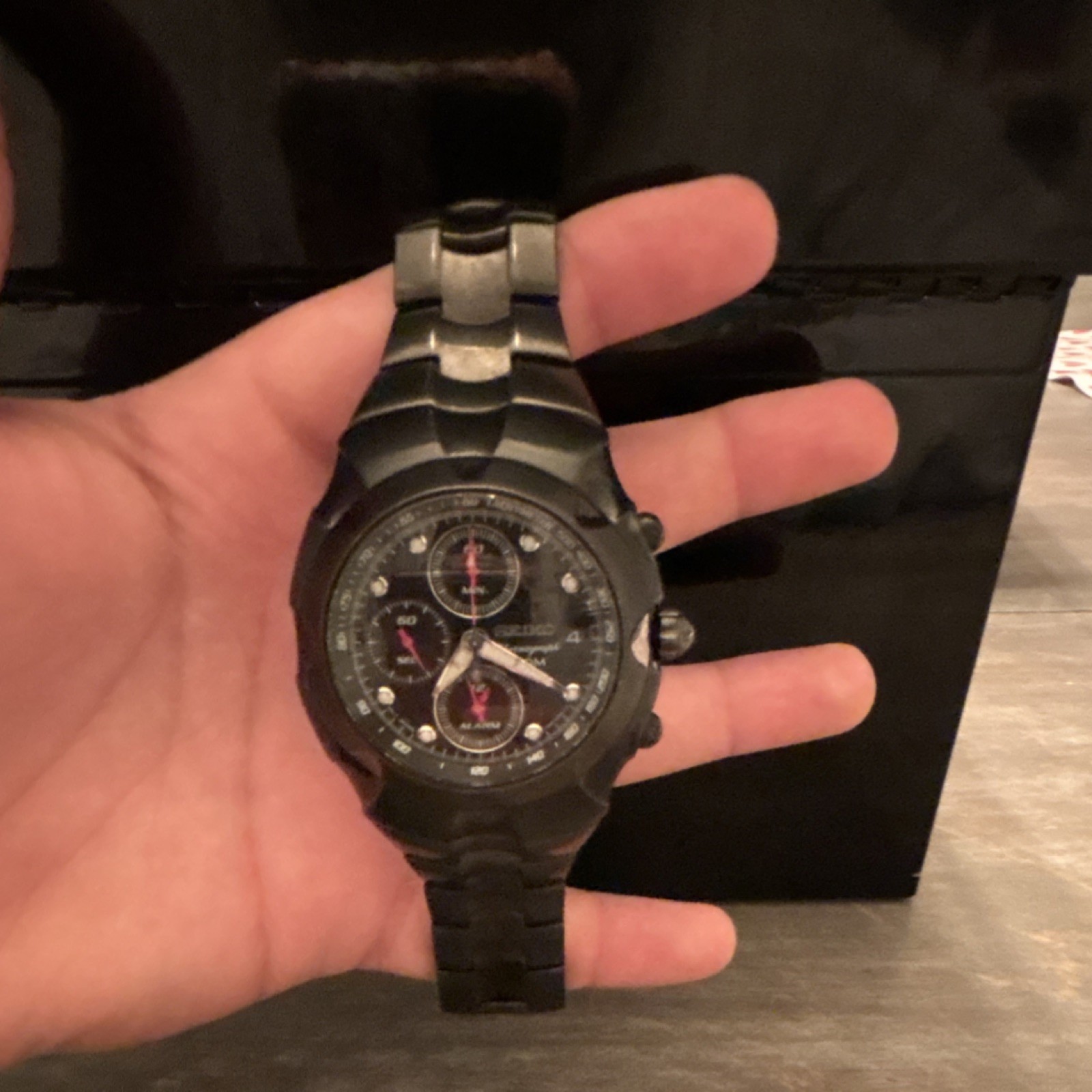 Seiko chronograph Men's Black Chronograph Quartz Stainless Steel Watch 100m
