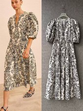 Ulla Johnson Floral Puff Sleeve Midi Dress Drawstring Waist Cotton