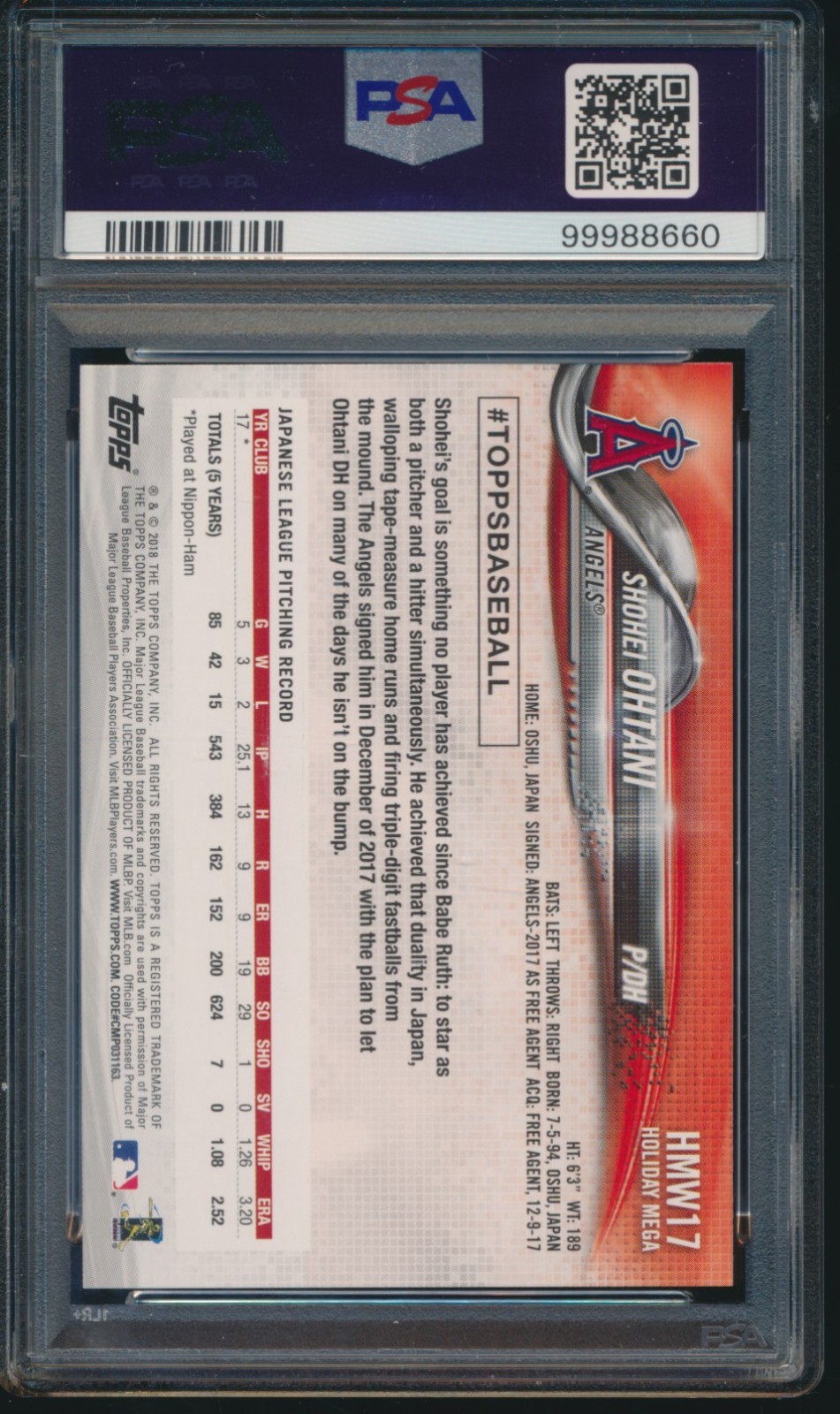 PSA 10 SHOHEI OHTANI 2018 TOPPS HOLIDAY #17 LA Angels Rookie Card RC GEM MINT view 2