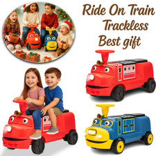 12V Kids Ride On Trackless Train Toy with 2 Seat, Storage Space, Music, 2 Speeds